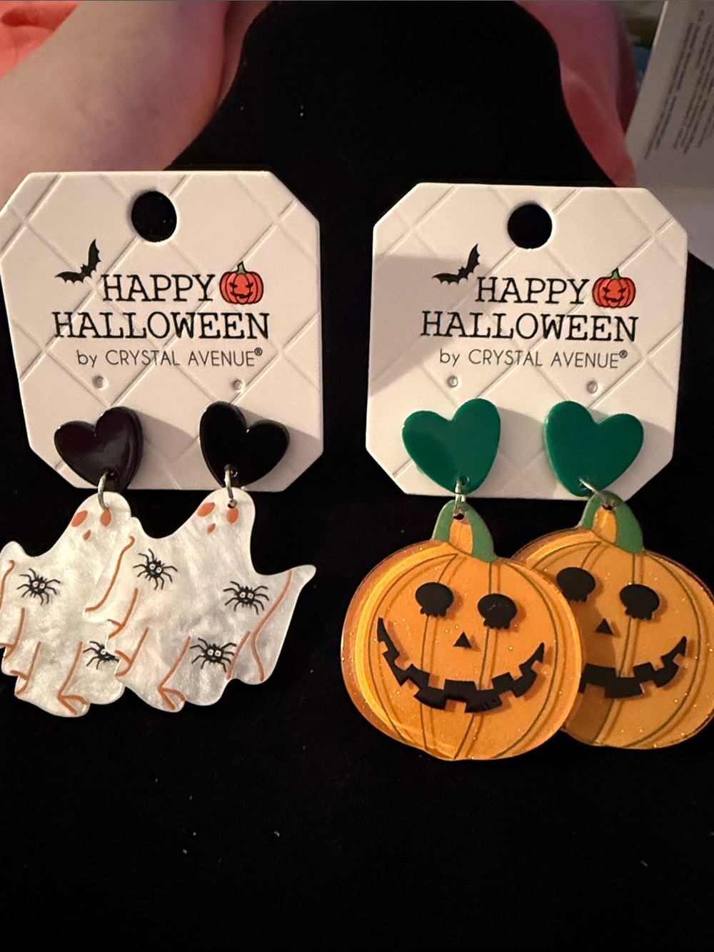 NWT  2” Crystal Avenue Halloween Earrings ghosts or pumpkins shiny